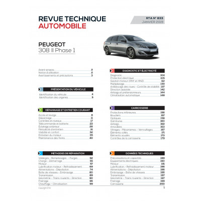 RTA 833 - PEUGEOT 308 II - Phase 1 - 1.2i 110 et 130 ch (de 2013 à 2017)