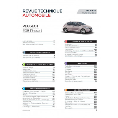 RTA 830 PEUGEOT 208 HAYON 3P&5P Phase 1 2012-03