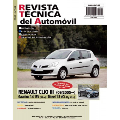 Documentación técnica RTA 162 RENAULT CLIO III FASE 1 (2005 -2009) - Gazolina