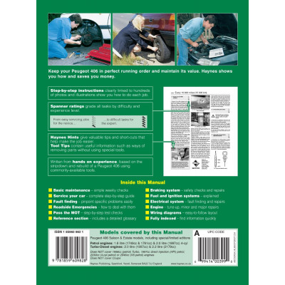 Peugeot 406 Petrol & Diesel (Mar 99 - 02) Haynes Repair Manual