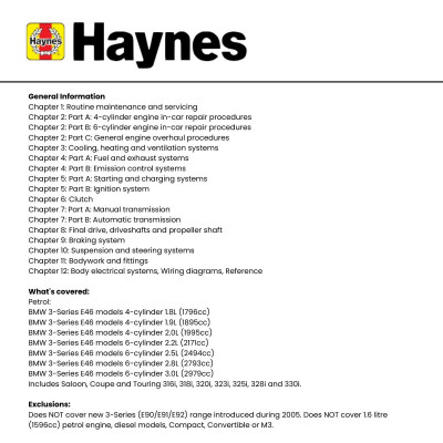 BMW 3-Series Petrol (Sept 98 - 06) Haynes Repair Manual