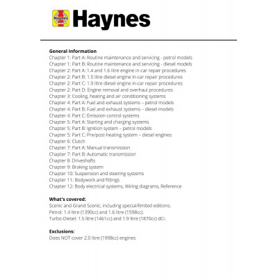 Renault Scenic Petrol & Diesel (Sept 03 - 06) Haynes Repair Manual