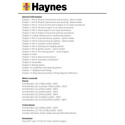 Ford Mondeo Petrol & Diesel (July 03 - 07) Haynes Repair Manual
