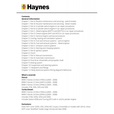 BMW 3-Series Petrol & Diesel (05 - Sept 08) Haynes Repair Manual