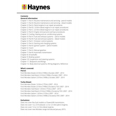 Ford Mondeo Petrol & Diesel (Apr 07 - 14) Haynes Repair Manual