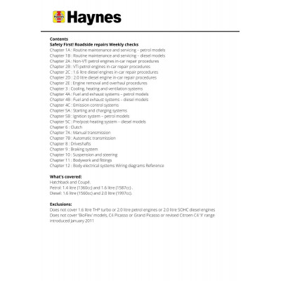 Citroen C4 Petrol & Diesel (04 - 10) Haynes Repair Manual