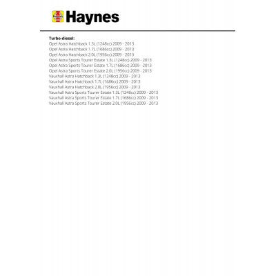 Vauxhall/Opel Astra Petrol & Diesel  (Dec 09 - 13) Haynes Repair Manual