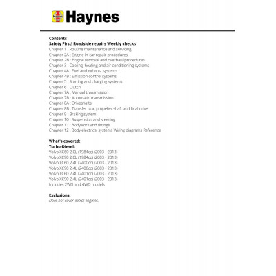 Volvo XC60 & XC90 Diesel (03 - 13) Haynes Repair Manual