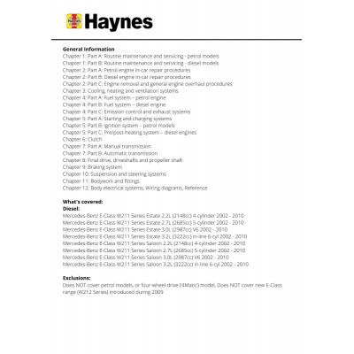 Mercedes-Benz E-Class Diesel (02 to 10) Haynes Repair Manual