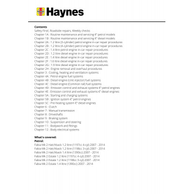 Skoda Fabia petrol & diesel (May 07-14) Haynes Repair Manual