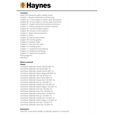 Land Rover Defender Diesel (2007 - 2016)  Haynes Repair Manual