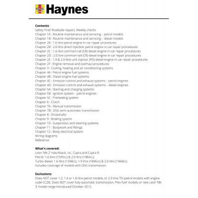 Seat Leon (Sept 05 - Sept 12) 55 to 62 Haynes Repair Manual