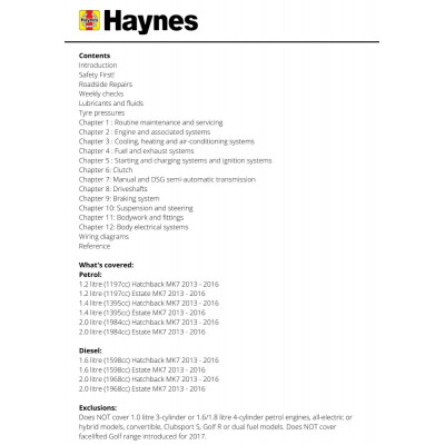VW Golf Petrol & Diesel (2013-2016) Haynes Repair Manual