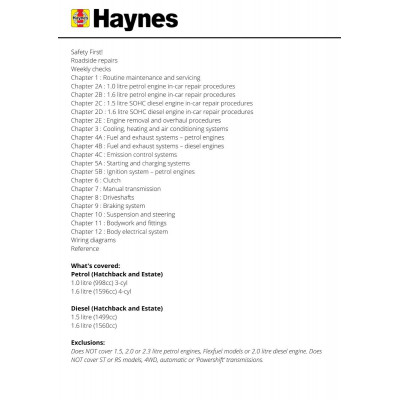 Ford Focus Petrol & Diesel 64 to 18 (Oct 14 - 18) Haynes Repair Manual