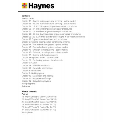 Volvo S40 & V50 Petrol & Diesel (Mar '04-'13) Haynes Repair Manual