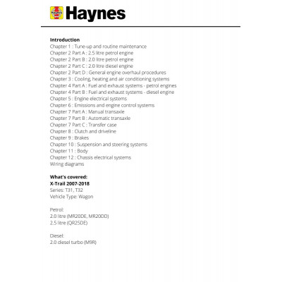 Nissan X-Trail / Dualis / Qashqai Petrol & Diesel (2007-2018) (AUS)