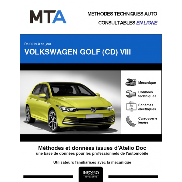 MTA Volkswagen Golf VIII HAYON 5 portes de 09/2019 à ce jour