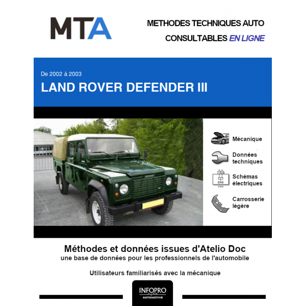 MTA Land rover Defender III CHASSIS CABINE 2 portes de 10/2002 à 09/2003