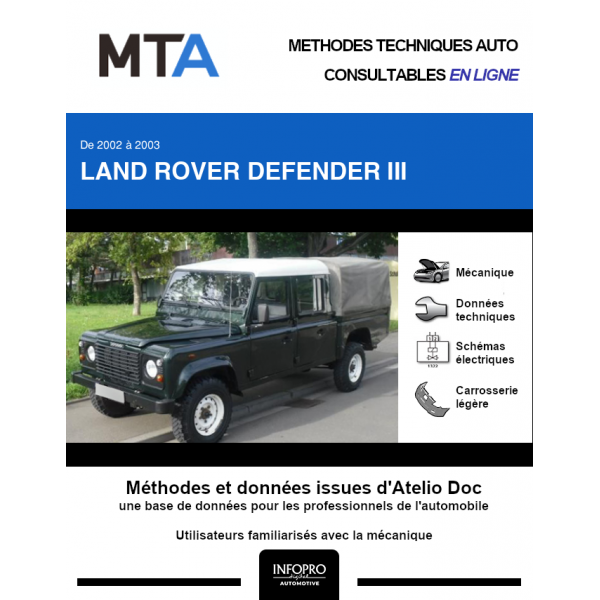 MTA Land rover Defender III CHASSIS DOUBLE CABINE 4 portes de 10/2002 à 09/2003