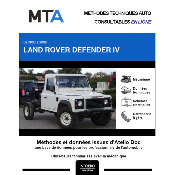 MTA Land rover Defender IV CHASSIS CABINE 2 portes de 09/2003 à 10/2006