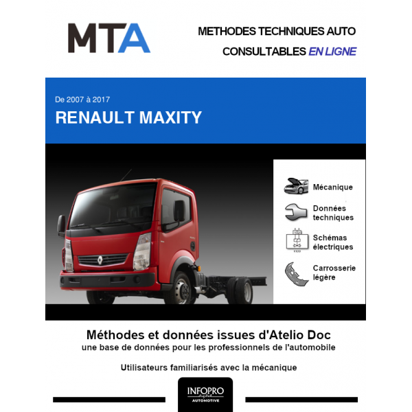 MTA Renault Maxity CHASSIS CABINE 2 portes de 01/2007 à ce jour