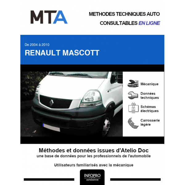 MTA Renault Mascott CHASSIS CABINE 2 portes de 04/2004 à ce jour