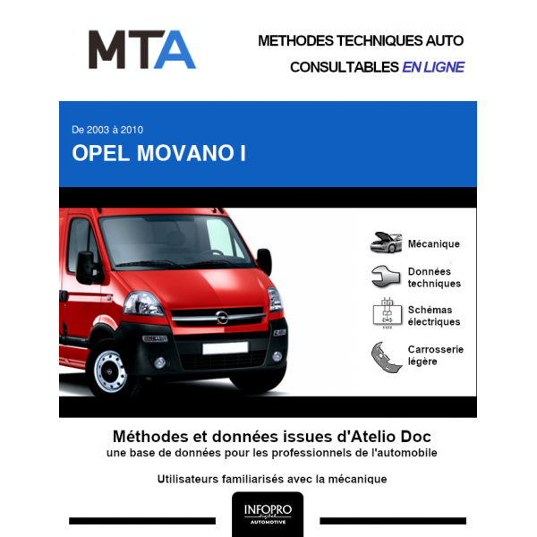 MTA Opel Movano I PLATEAU DOUBLE CABINE 4 portes de 11/2003 à 04/2010
