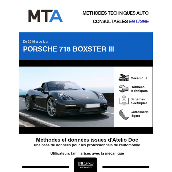 MTA Porsche 718 boxster III CABRIOLET 2 portes de 04/2016 à ce jour