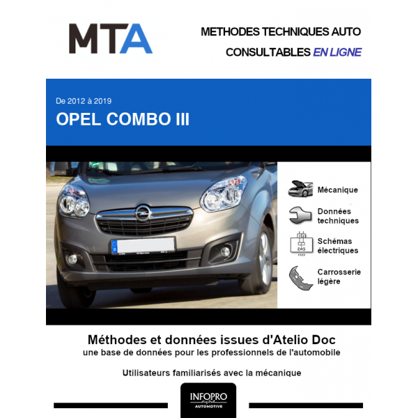 MTA Opel Combo III PLATEAU DOUBLE CABINE 4 portes de 01/2012 à ce jour