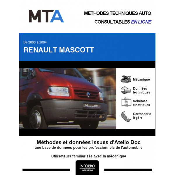 MTA Renault Mascott CHASSIS CABINE 2 portes de 01/2000 à 04/2004