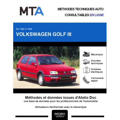 MTA Volkswagen Golf III HAYON 3 portes de 01/1992 à 12/1997