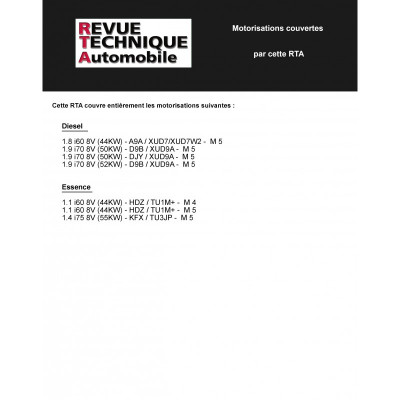 PACK RTA 602 CITROEN/PEUGEOT BERLINGO/PARTNER I - TU et XUD (1996 à 2002) + PDF