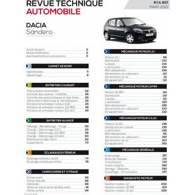RTA PDF 857 DACIA SANDERO I (2008 à 2012)
