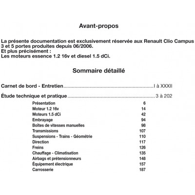 PACK RTA B726 - RENAULT CLIO CAMPUS phase 1 (2006 à 2009) + PDF