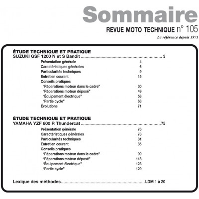 RMT 105 - SUZUKI GSF 1200 N et S Bandit (1996 à 2000) - YAMAHA YZF 600 R Thundercat (1996 et 1997)