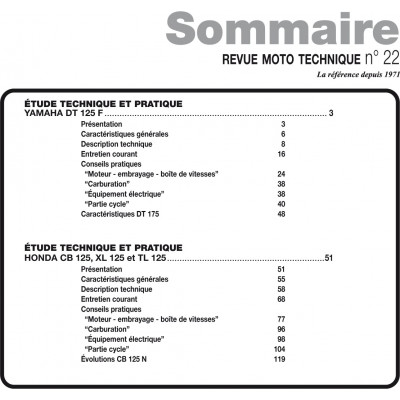 RMT 22 - HONDA 125 CB, XL et TL (1975 à 1978) - YAMAHA DT125F et DT175 (1974 à 1976)