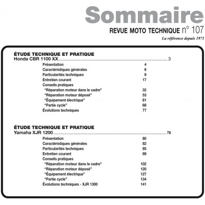 RMT 107 - HONDA CBR 1100 XX (1997 et 1998) - YAMAHA XJR 1200 et 1300 (1995 à 2003)